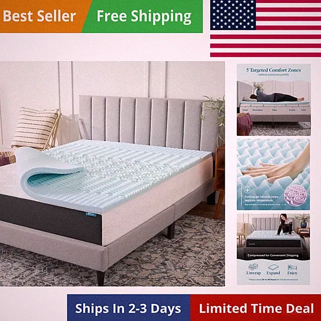 2 Inch Gel Memory Foam Mattress Topper, King size – 5 Zones – Cooling Gel Inf...