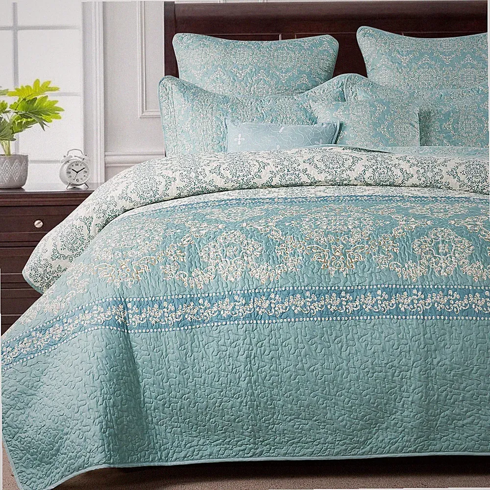 7 Piece Embroidery Quilts Bedspreads Set Bedding Coverlet Set Queen King Mystic