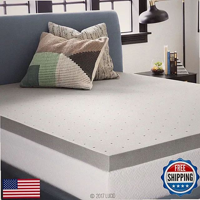 Lucid 3 Inch Ventilated Bamboo Charcoal Memory Foam Mattress Topper Certipur-Us