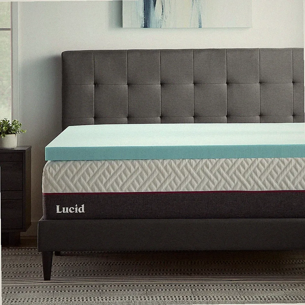 Lucid Cooling Gel and Aloe Plush Memory Foam Mattress Topper, 3 in Thickness