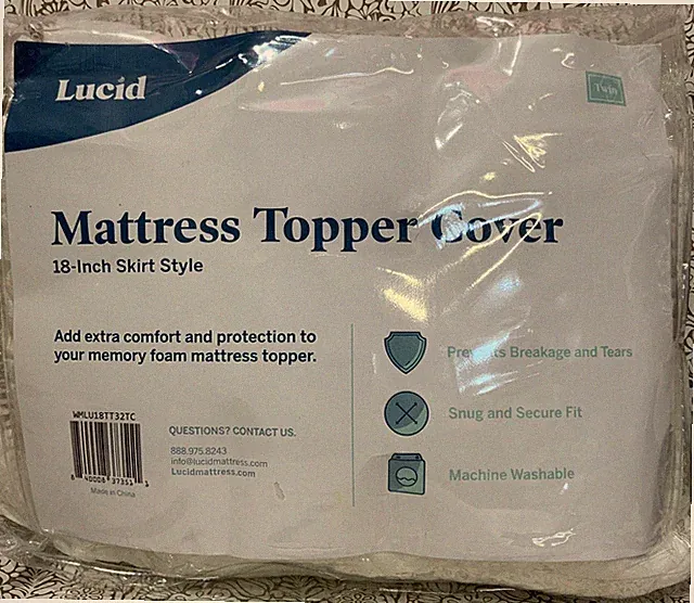 📀 Lucid Mattress Topper Cover - 18-inch Skirt Style WHITE TWIN