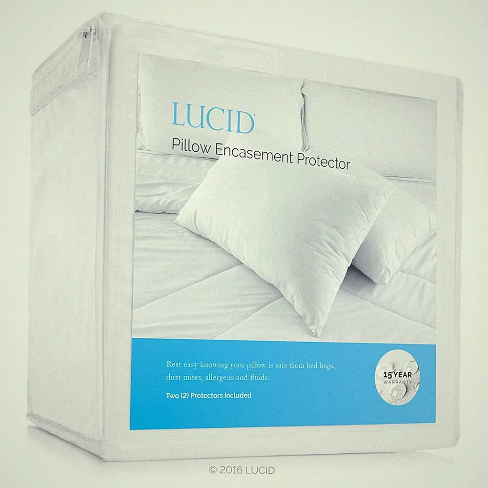LUCID Zippered Encasement Pillow Protector - Waterproof, Allergen Proof, Bed Bug