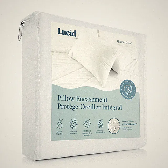 LUCID Zippered Pillow Encasement – Waterproof Standard Size Standard, White