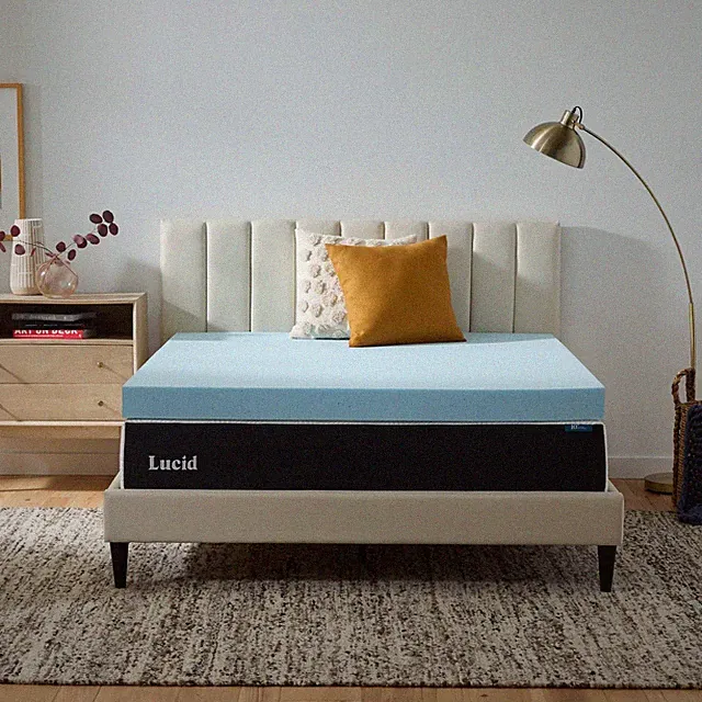 Memory Foam Mattress Topper 4 Inch California King Blue Gel Lucid Size Cooling