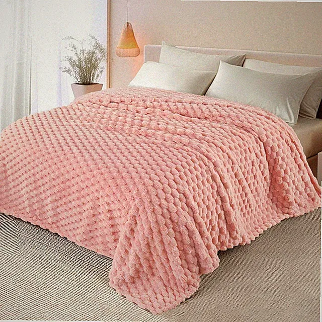 Queen Size Cozy Jacquard Blanket 90x90 Ivory Soft All Season Warm Throw Machine