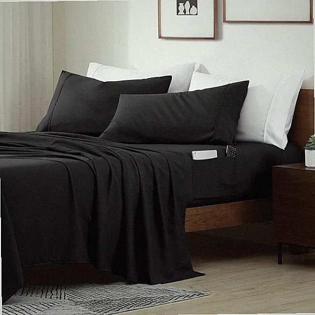 Smart Sheets, Ultra Soft Brushed Microfiber 4-Piece Sheet Set, Fitted Bed She...