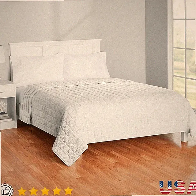 Soft Crinkle Box Microfiber Quilt Pre-Washed Hypoallergenic Cozy Bedding 104x90