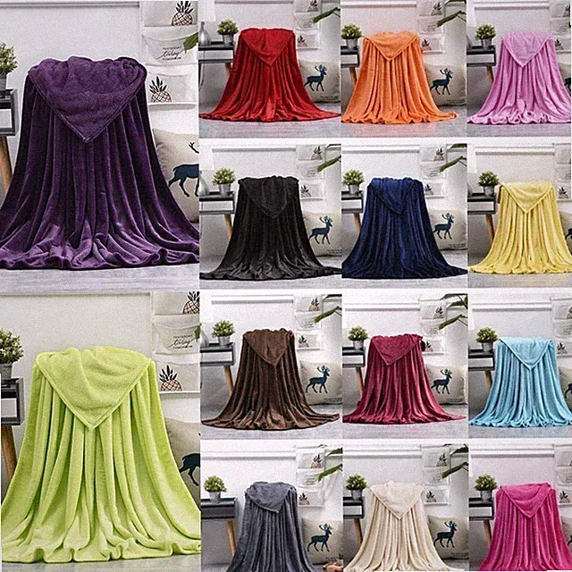 Soft Luxury Warm Home Sofa Bed Throw Soft Warm Plain Fleece Blanket Micro Coral