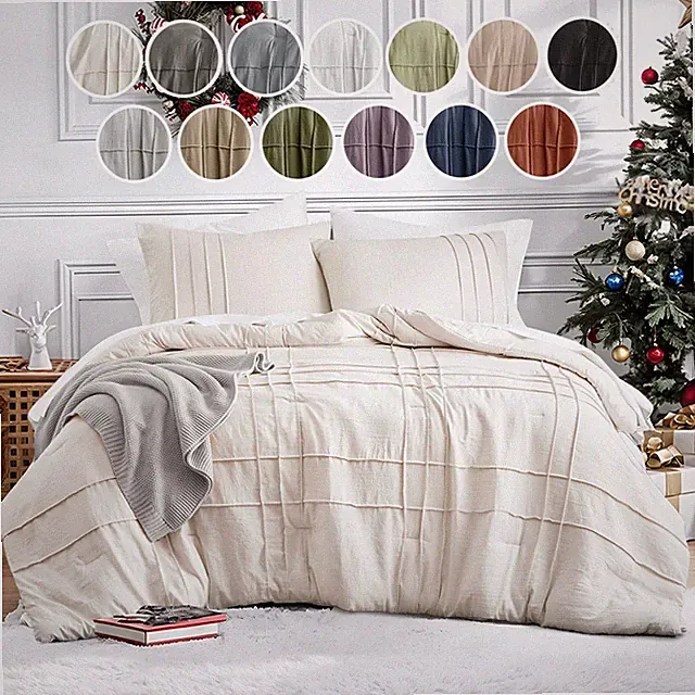 Textured Soft Pleated Comforter Set Lightweight Washed Bedding Twin Queen King