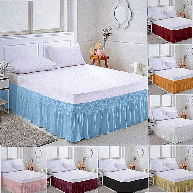 Wrap Around Bed Skirts Drop Solid Color Elastic Bed Skirt Queen King Full Dust