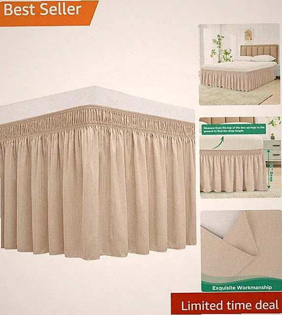 Wrap Around Bed Skirts with Adjustable Belts for Queen Beds 15 Inch Drop, San...